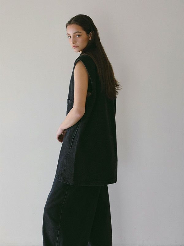EDWIN×ETRE TOKYOスリーブレスデニムミニワンピース(S BLACK