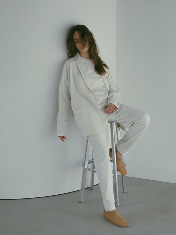 three dots パウダリーコットンジャケット(M OFF WHITE