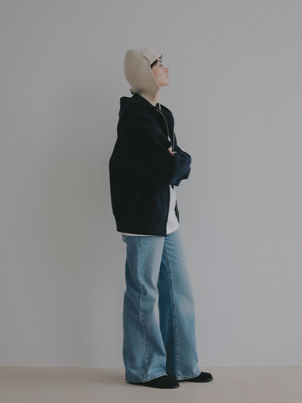 ダブルフェイスオーバーサイズニットパーカー