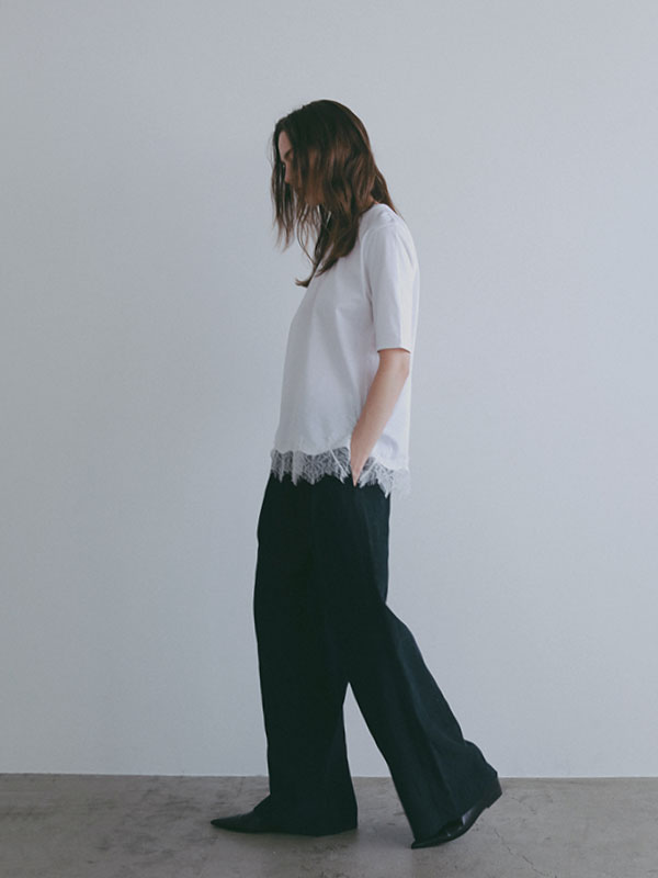 クルーネックヘムレースTee