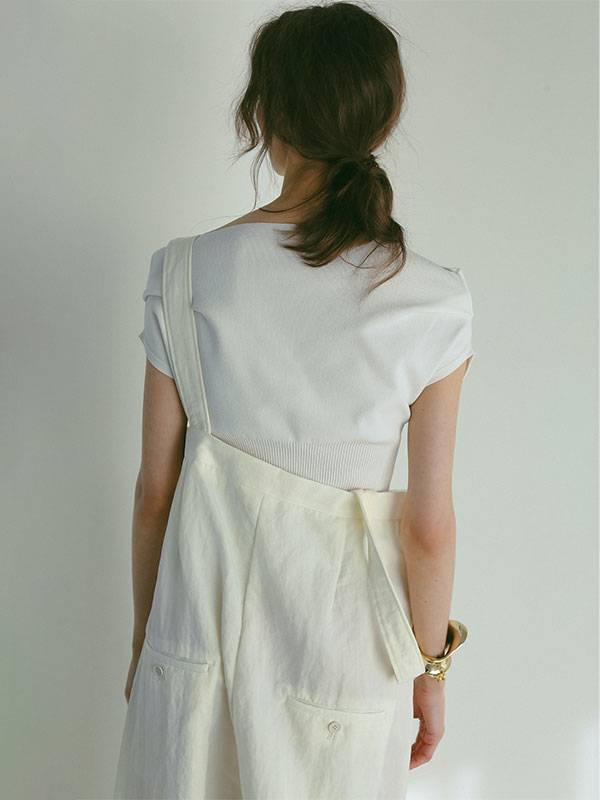 サスペンダーヘムタックカーブパンツ(S WHITE): ボトムス
