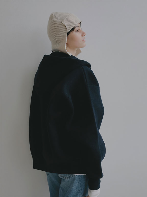 ダブルフェイスオーバーサイズニットパーカー