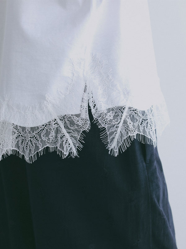 クルーネックヘムレースTee