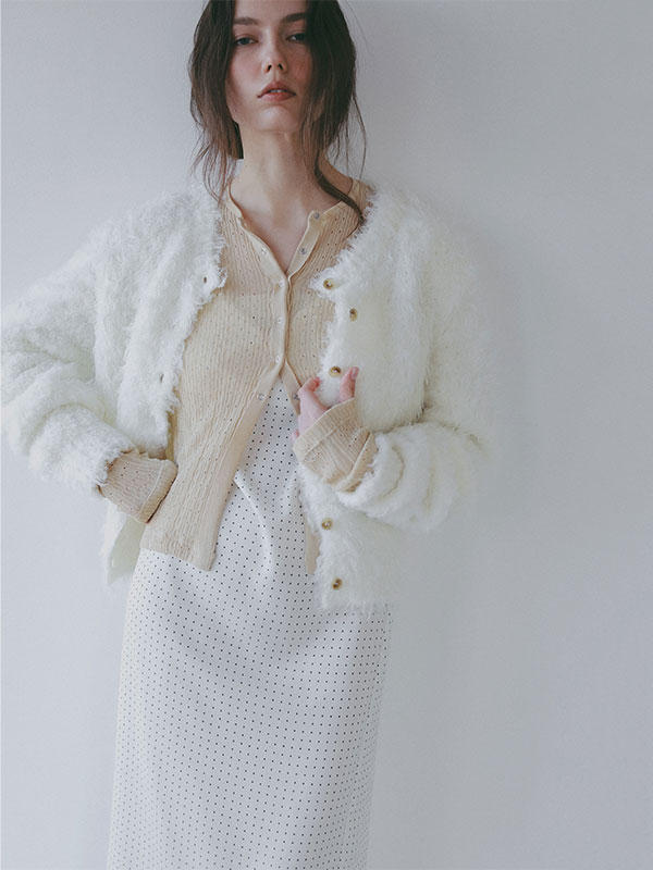 パターンスティッチシアーニットカーディガン