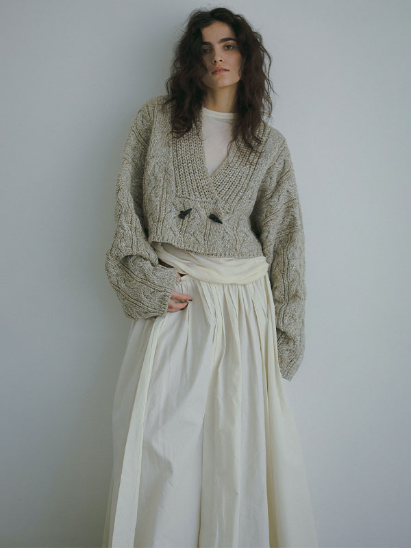 ミックスヤーンショートニットカーディガン(F BEIGE): トップス  