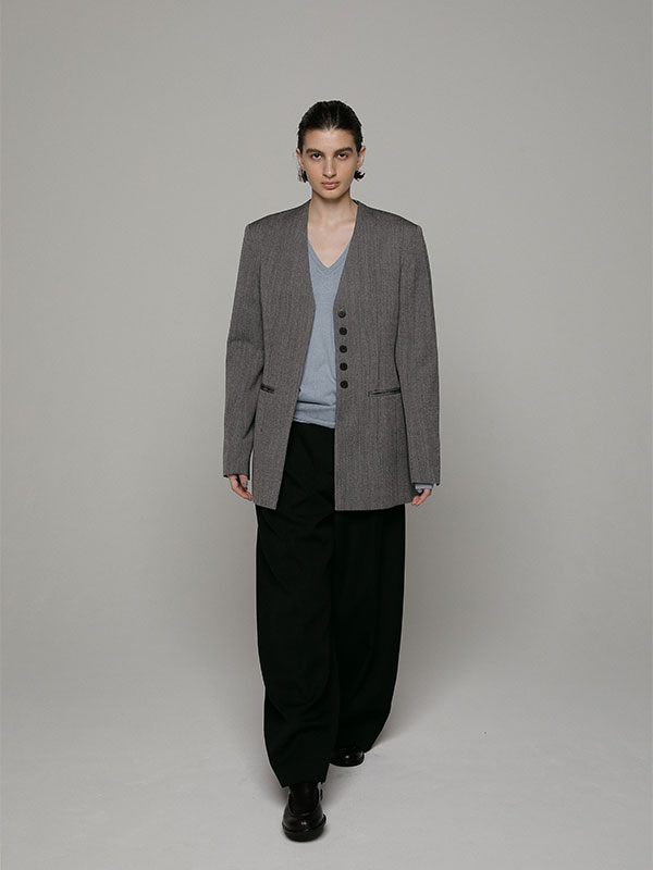 ジャケット・アウター sante by etre tokyo SANTEウエストシェイプノーカラージャケット(S GREY): アウター