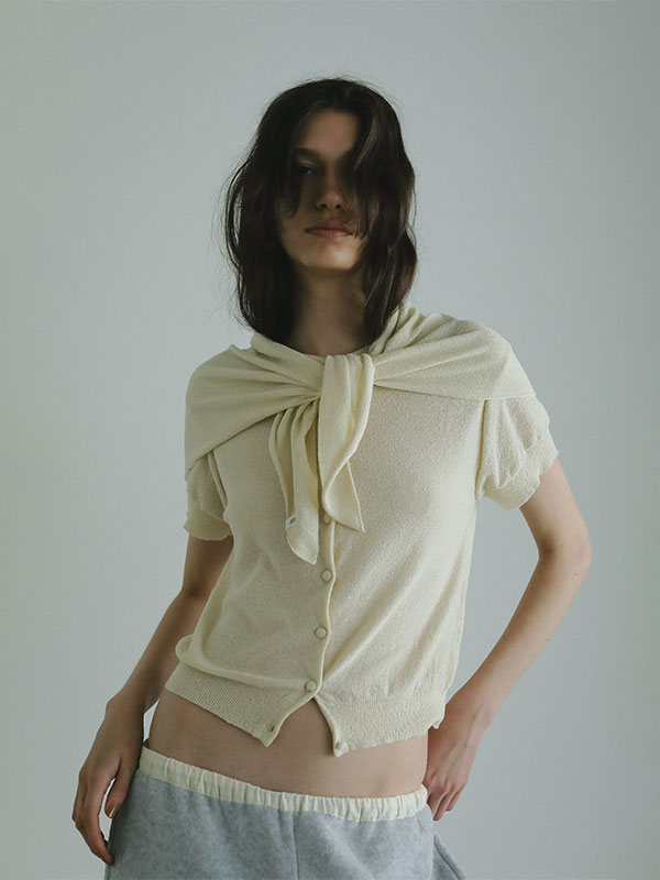 ハーフスリーブブークレニットカーディガン