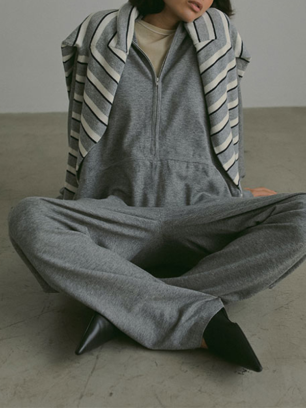 フロントファスナーニットオールインワン(S BEIGE): ワンピース