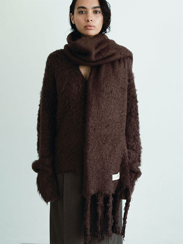 SANTEヘアリーシルクフリンジニットストール