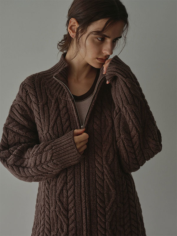 ダブルジップケーブルニットカーディガン