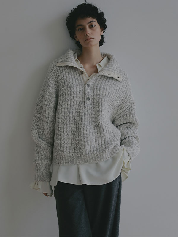 ブークレモールヤーンハイネックニットプルオーバー