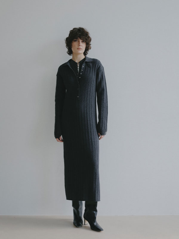 ナローケーブルニットワンピース