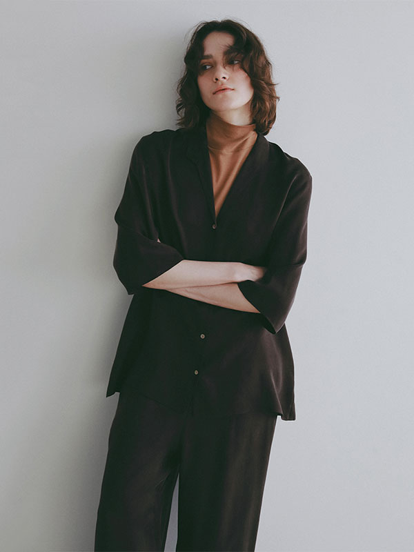 オープンネックキュプラシャツ