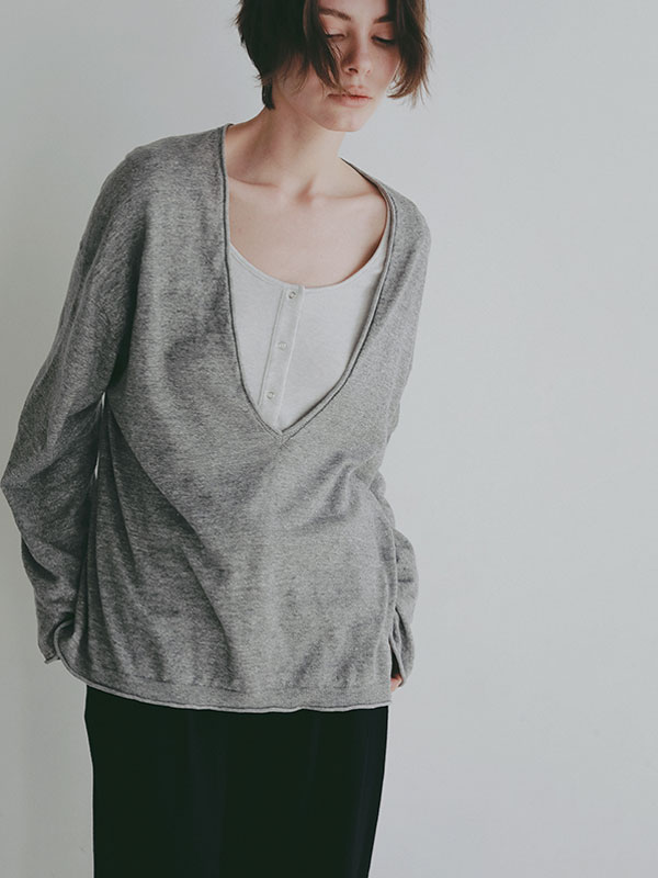 コットンリネンハイゲージネックニットプルオーバー