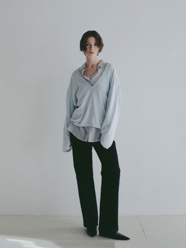 コットンリネンハイゲージネックニットプルオーバー