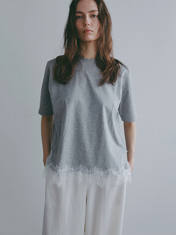 クルーネックヘムレースTee