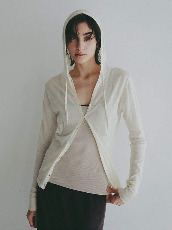 シアーニットフードカーディガン