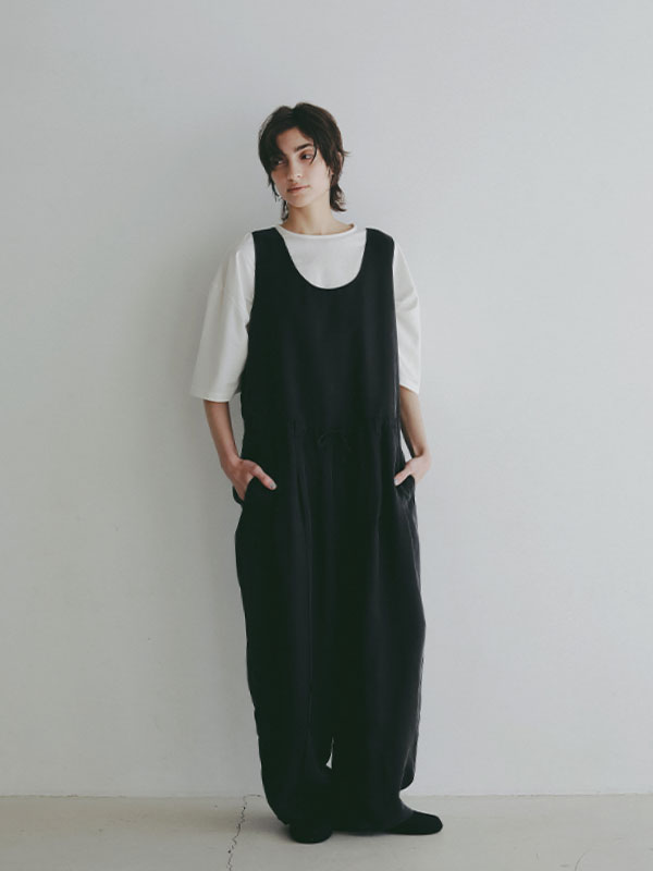 クルーネックキュプラタンクオールインワン