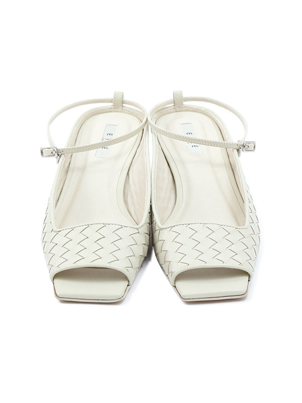 ナローストラップレザーメッシュミュール