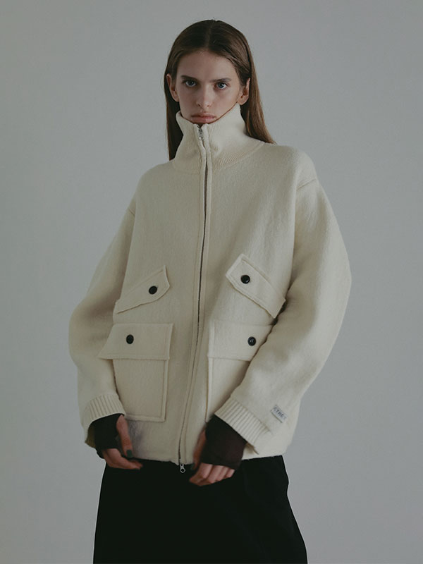 ダブルフェイスフロントファスナーニットプルオーバー