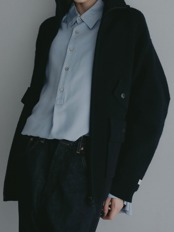 ダブルフェイスフロントファスナーニットプルオーバー