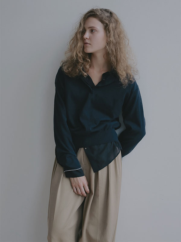 ヘンリーネックシアーニットプルオーバー