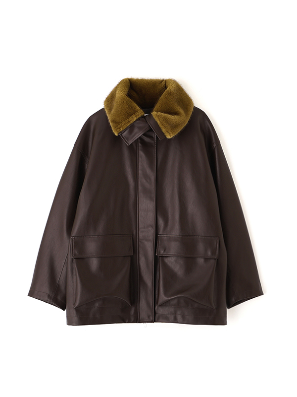 ファーカラーフェイクレザーブルゾン