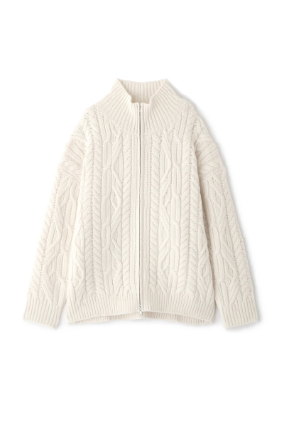 ダブルジップケーブルニットカーディガン