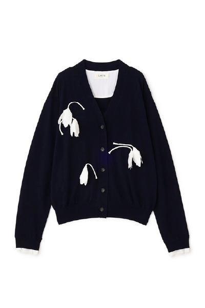 SANTEフラワーモチーフＶネックニットカーディガン